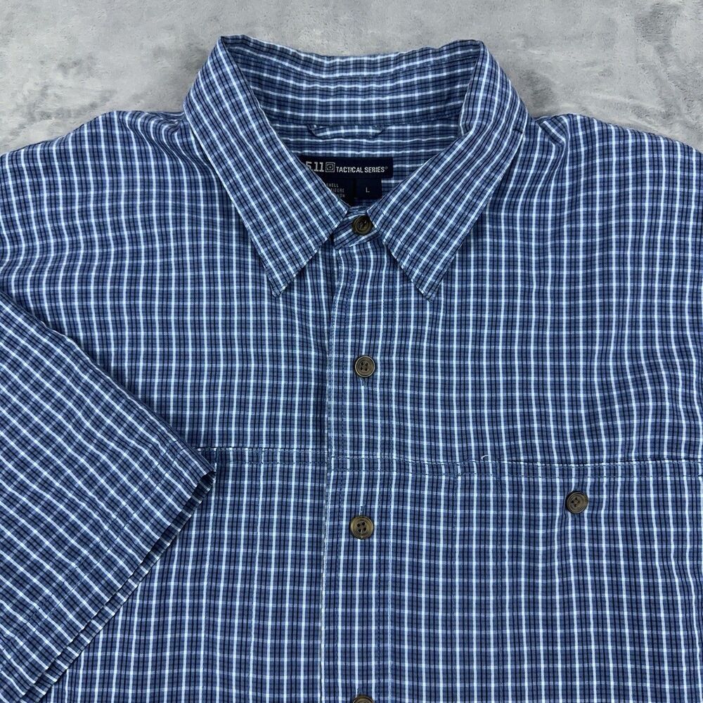 5.11 Tactical Shirt Mens Size Large Blue Plaid Covert Button Snap Short Sleeve